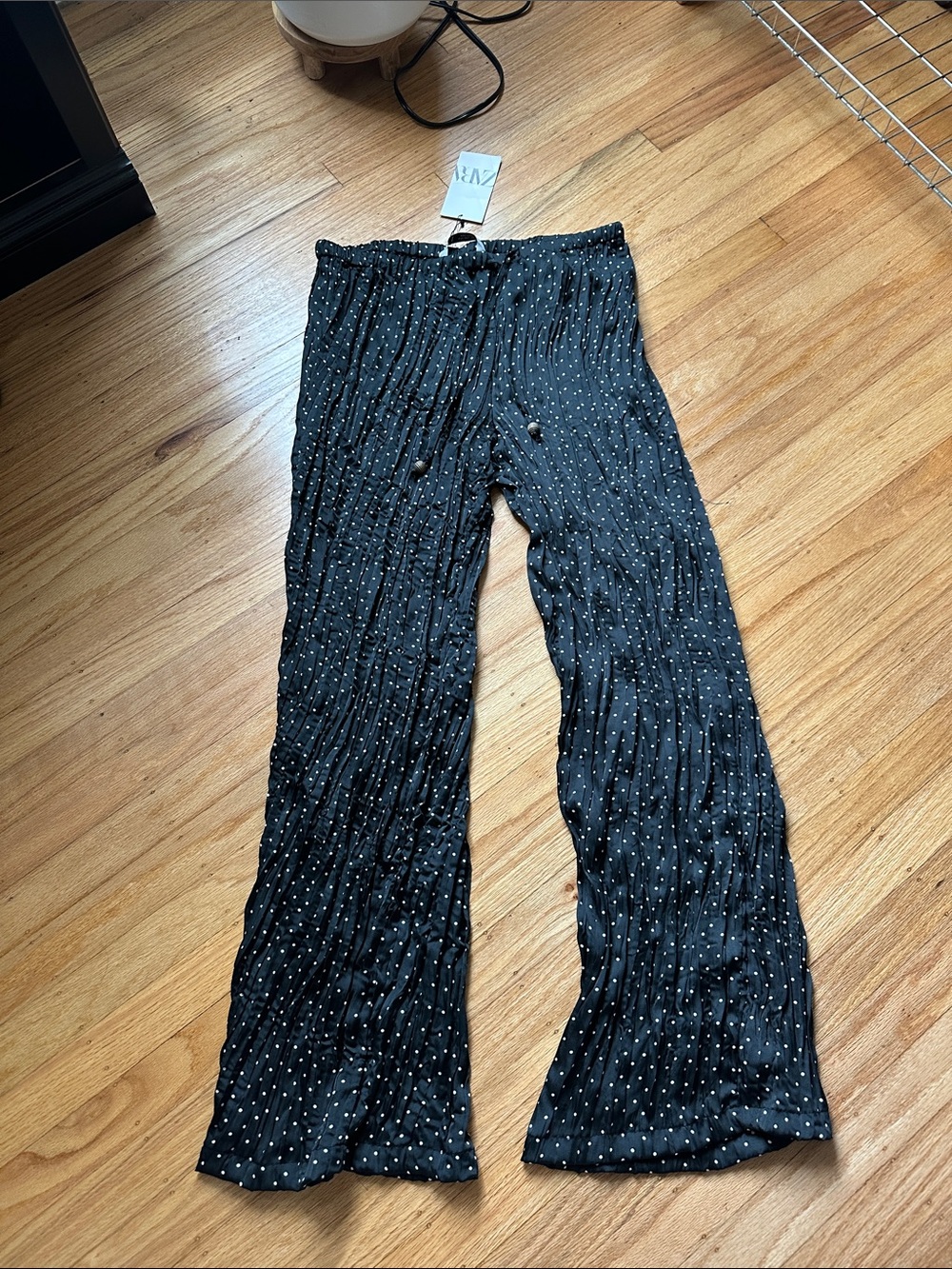 Zara Black Polka Dot Pleated Wide-Leg Trousers - Picture 3 of 3
